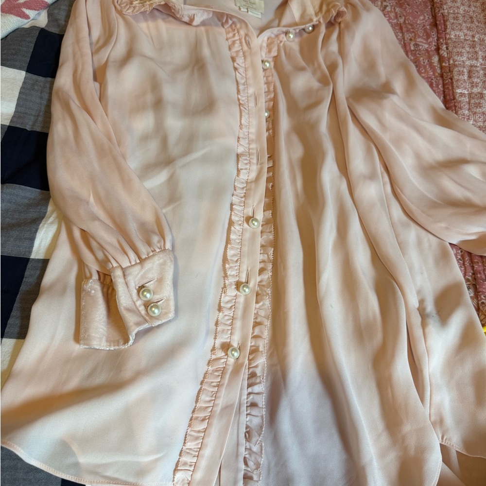 Kate Spade Cream Pink Ruffled Blouse